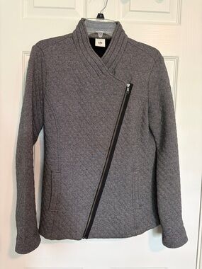 CAbi Gray Quilted Asymmetrical Zip Shawl Collar Sweater